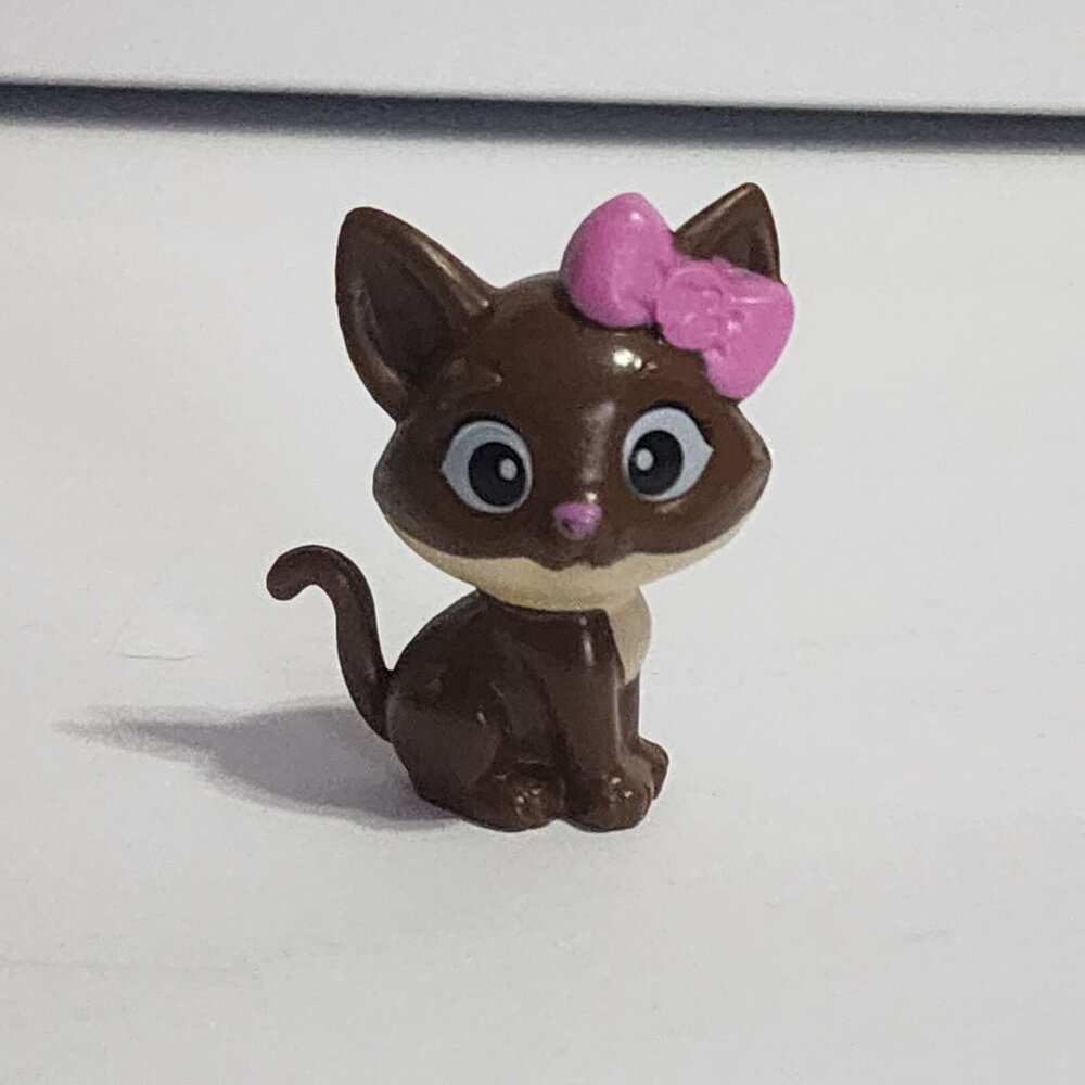 Vintage Barbie Pet Vet 1996 Brown Kitty Cat Pink Bow Figure‎ Accessory Toy 2"